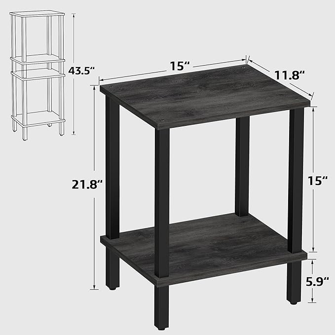 TUTOTAK End Table, Set of 2, Side Table, Nightstand, 2-Tier Storage Shelf, Sofa Table for Small Space, Living Room, Bed Room, Charcoal Grey TB01BY035(2PCS)