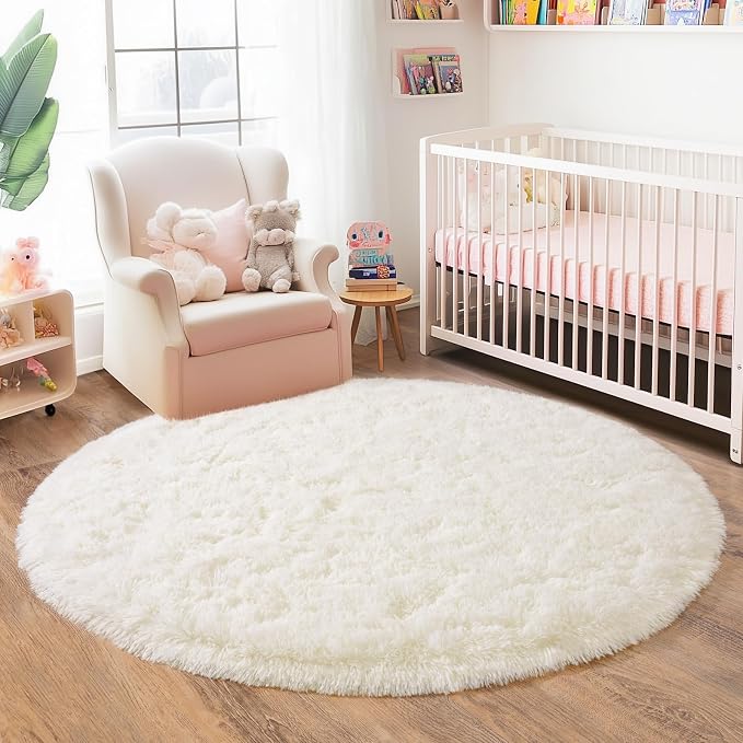 3'x3' Cream Round Rugs for Girls Bedroom, Ultra Soft Fluffy Circle Rug for Kids - Image 8