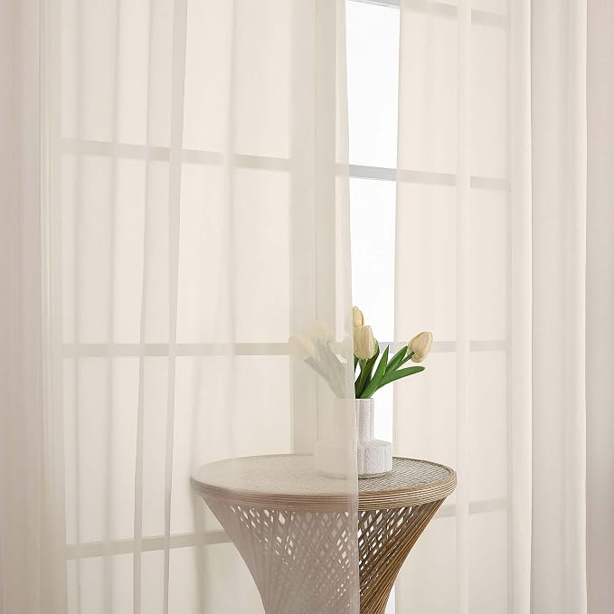 Chyhomenyc Extra Long Cream Sheer Curtains 108 Inches Long 2 Panels, Light - Image 9