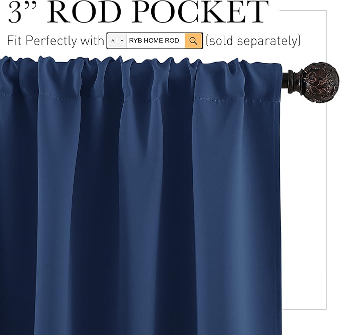 RYB HOME Basement Bathroom Kitchen Cafe Blackout Privacy Curtains, Short - Image 2