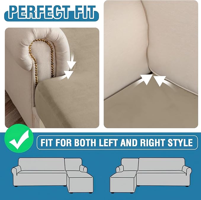 Couch Cover 8-Piece Elastic Velvet Couch Cushion Covers & Chaise Slipcovers - Image 7