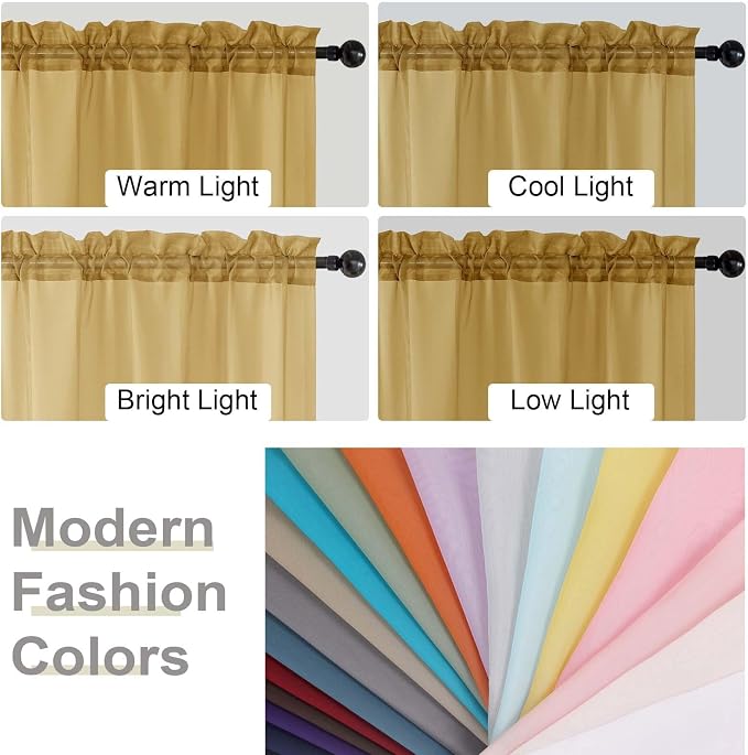 Gold Valances for Windows, Modern Solid Mini Small Window Curtains for Cafe - Image 5