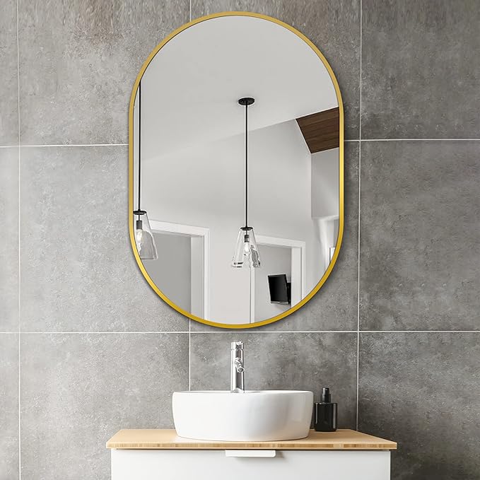 Bathroom Mirror for Wall, 36''x24'', Gold Oval Mirror for Bedroom Entryway Bathroom, Metal Framed Vanity Mirror(36''x24'', Gold)