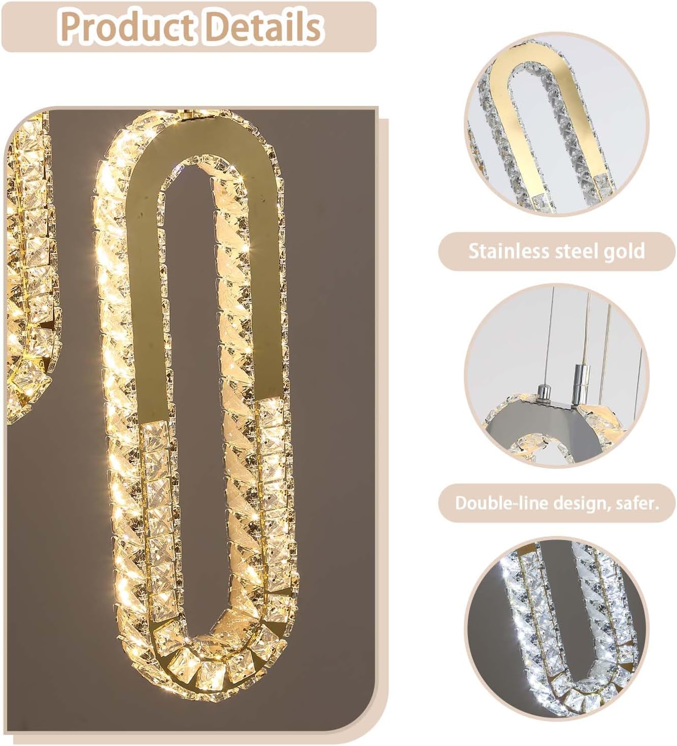 H138 Large Chandelier for High Ceiling,Modern 16-Rings Crystal Chandeliers for Entryway,Gold Pendant Light for Living Room,Foyer,Entryway LED Dimmable Staircase Chandelier