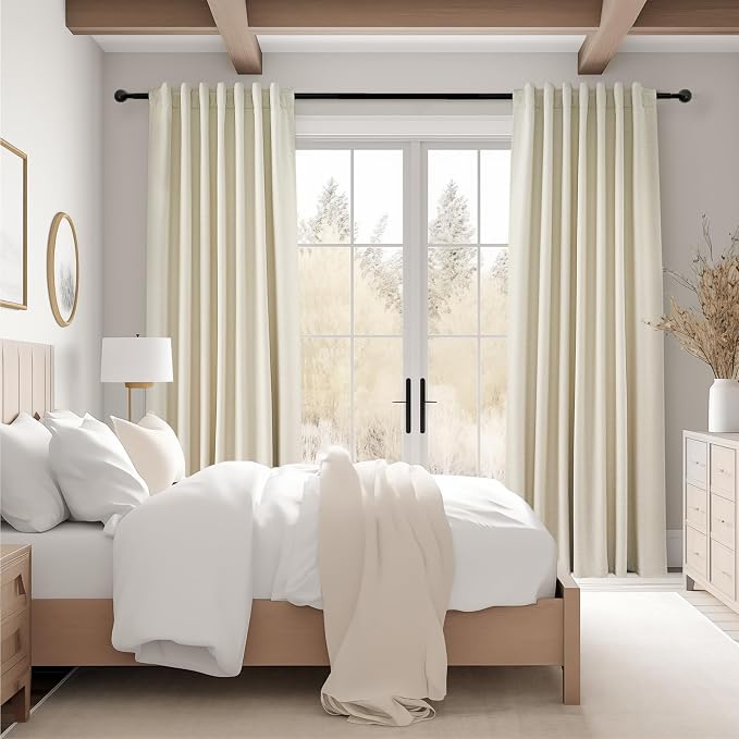 Topfinel 94 Inches Long Cream Colored Custom Blackout Linen Curtains, Ivory - Image 7