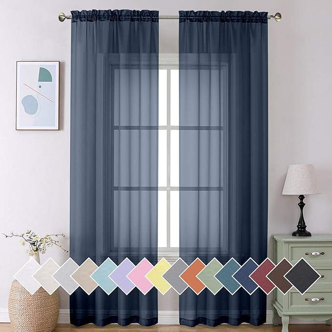 Aiyufeng 2 Piece Dark Blue Extra Long Sheer Curtains 120 Inch Length, Light by Aiyufeng