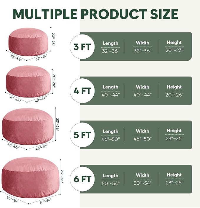 3 Ft Large Bean Bag Chairs for Adults/Teens with Memory Foam Filling, Comfy Bean Bag Sofa with Filler Included, Soft Dutch Velvet Fabric Beanbags,3 Foot, Pink