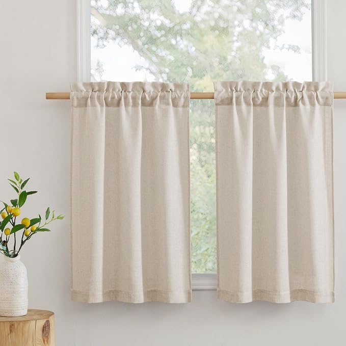 RYB HOME Cafe Curtains 24 inches Length, Linen Sheer Short Curtains by RYBHOME