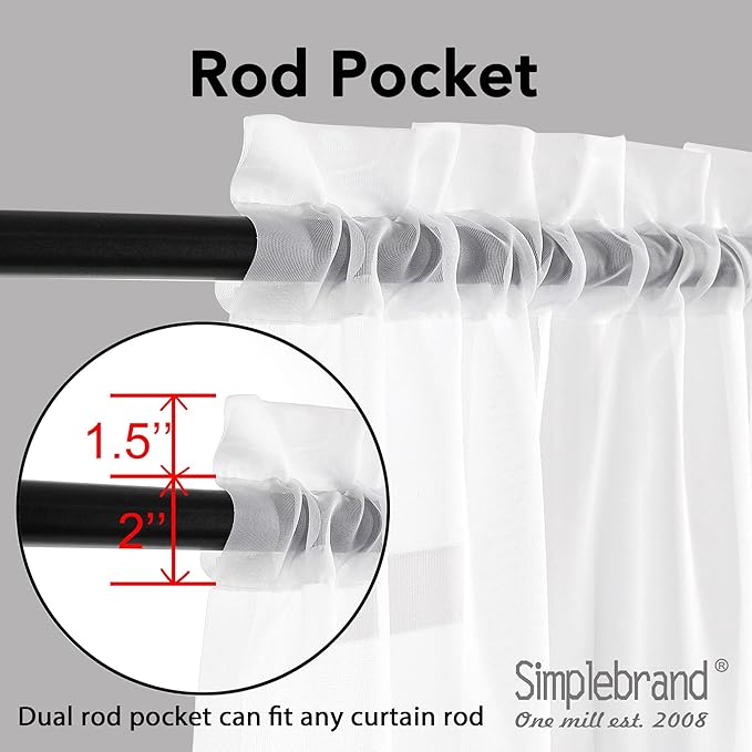 Simplebrand White Sheer Curtains 72 Inches Long 2 Panels - Image 7