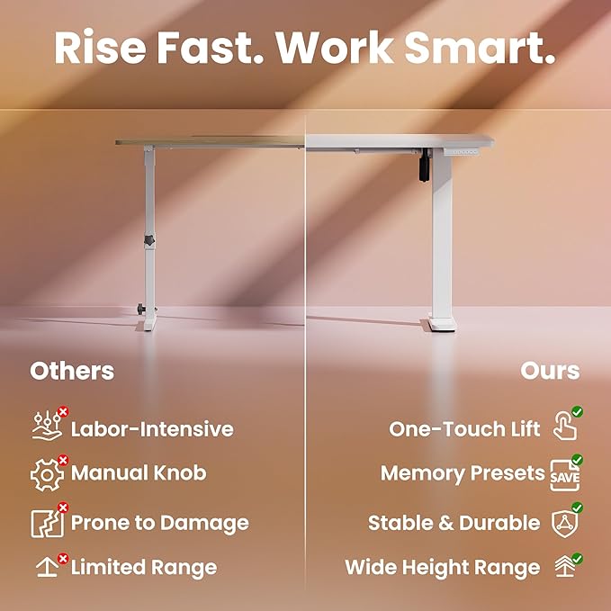 HUANUO Electric Standing Desk, 40 x 24 Inch Height Adjustable Computer Desk with Storage Bag, 4 Height Memory Settings, Sit Stand Up Desk for Home Office, White