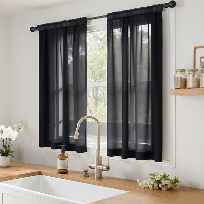 MIULEE Short Sheer Curtains 54 Inches Long, 4 Panels Set, Light Filtering Rod - Image 2