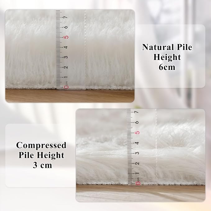 ORINOVA White Shag Round Rugs 6ft Washable Faux Sheepskin Fluffy Fur Area Rugs - Image 4