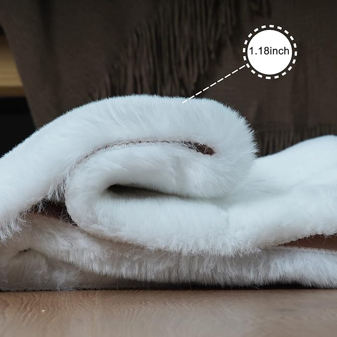 Ghouse Faux Rabbit Fur Round Rug 4ft White Round Rugs - Image 4