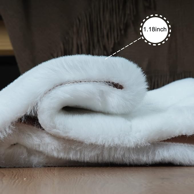 Ghouse Faux Rabbit Fur Round Rug 3ft White Round Rugs - Image 4