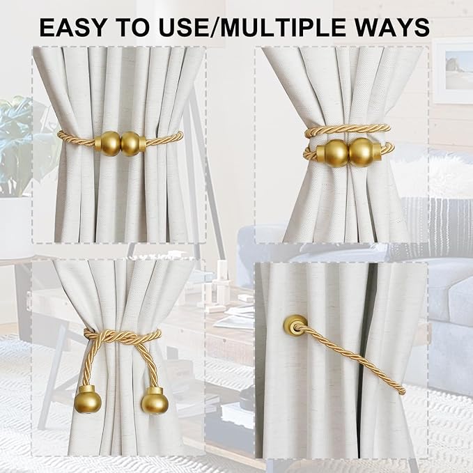 2 Pack Magnetic Curtain Tiebacks Modern Handmade Rope Curtain Tie Backs - Image 4