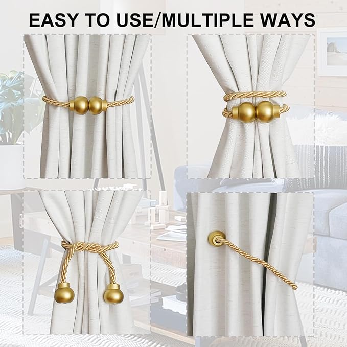 4 Pack Magnetic Curtain Tiebacks Modern Handmade Rope Curtain Tie Backs - Image 4
