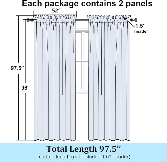 Simplebrand Semi Sheer Dusty Blue Curtains 96 Inches Long 2 Panels, Light - Image 2