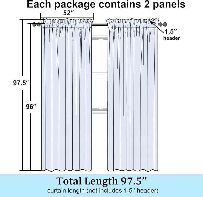 Simplebrand Semi Sheer Charcoal Grey Curtains 96 Inches Long 2 Panels, Light - Image 2