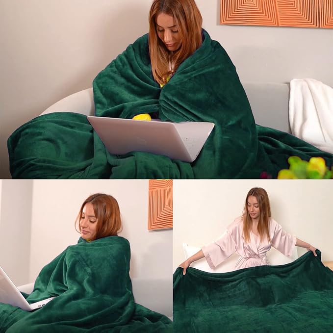 JIAHANNHA Flannel Fleece Blanket Queen Size Green 90 by 90 Inches Blankets - Image 3