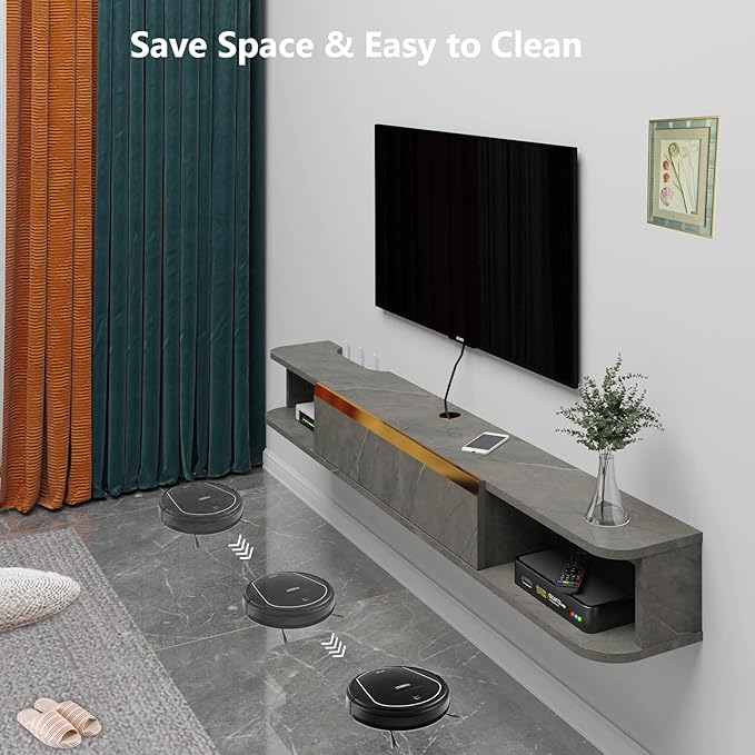 Floating TV Stand, 47'' Wall Mounted Entertainment Center TV Media Console, Floating Shelves with Door, Floating TV Cabinet Large Storage TV Bench for Living Room (Dark Grey, 47.63IN)