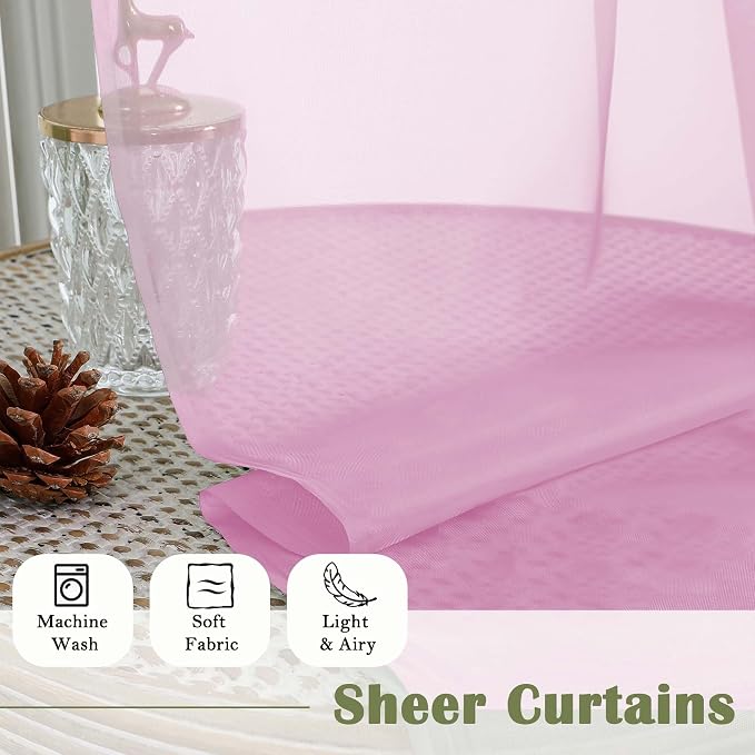 Lecloud Light Pink Sheer Curtains 90 Inches Long 2 Panels Set, Dual Rod Pocket - Image 8