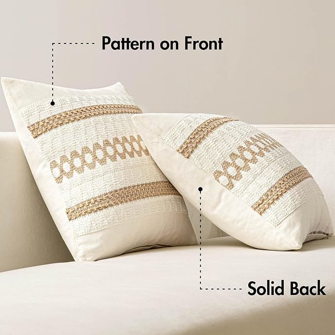 MIULEE Set of 2 Neutral Boho Decorative Pillow Covers 16x16 Inch Farmhouse - Image 6