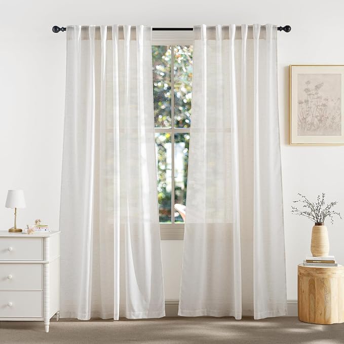 RYB HOME Sheer Linen Curtains Extra Long Light Airy Privacy Protected High by RYBHOME