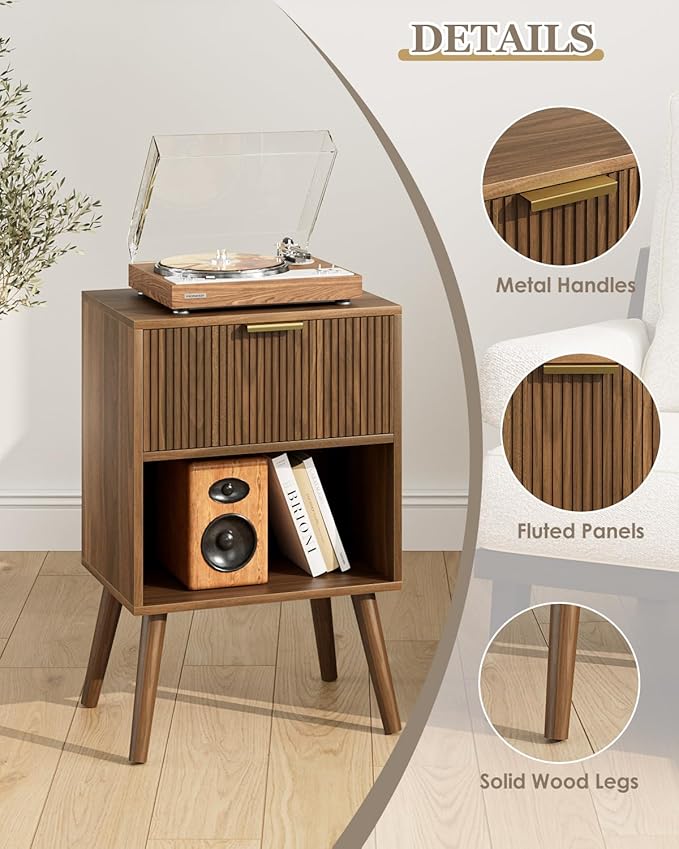 Nightstand, Small Side Table, Bedside Table with Drawer, Modern Night Stand, End Table for Bedroom, Living Room (Walnut Stripe)