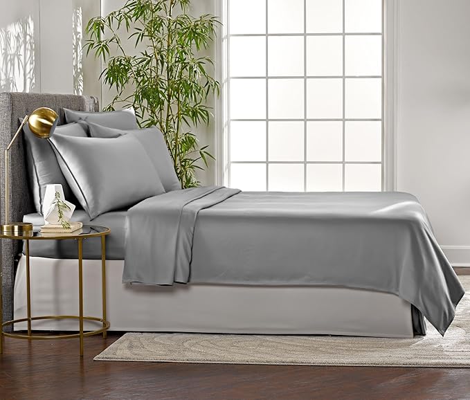 Full Sheets by Pure Bamboo, Genuine 100% Organic Viscose Derived from Bamboo Bed Sheet Set, Luxuriously Soft & Cooling, Double Stitching, Lifetime Quality Promise (Full, Stone Grey)