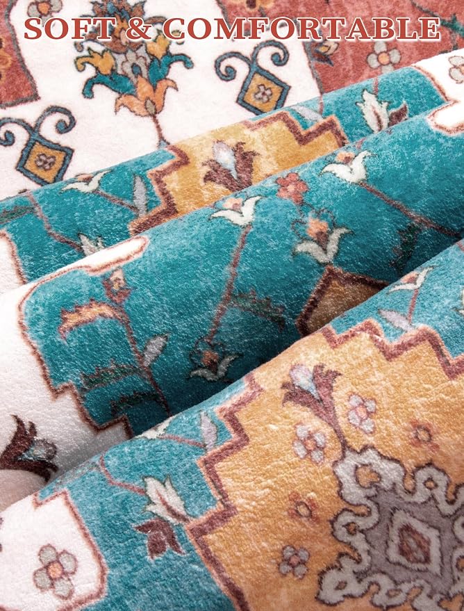 SERISSA Boho Washable Runner Rug, 2x5 Rug Non-Slip Vintage Orange Hallway - Image 4