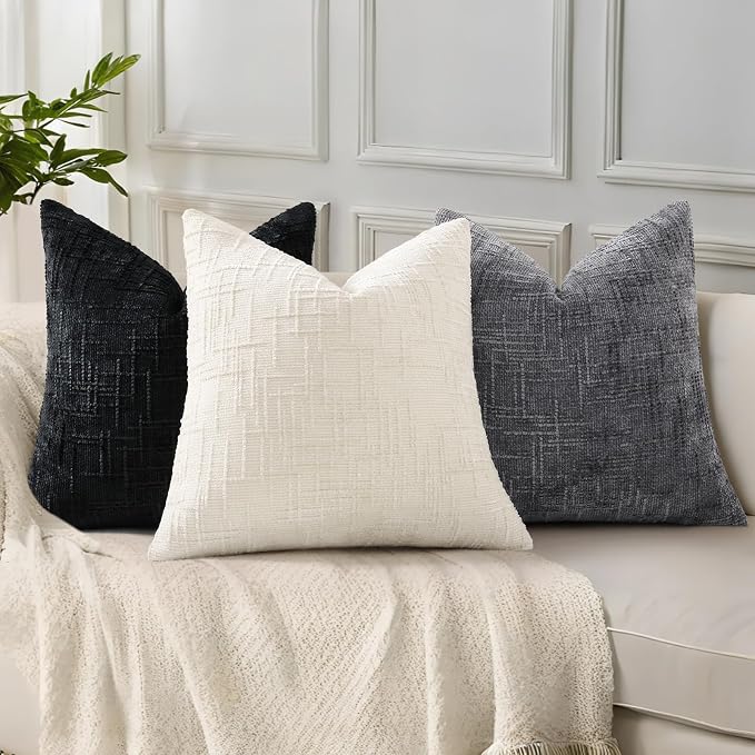 decorUhome Black Chenille Throw Pillow Covers 12x20 Set of 2 Textured Soft Cozy - Image 5