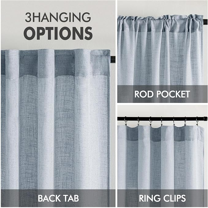 MIULEE Chambray Blue Linen Curtains 84 Inch Length 2 Panels - Image 3