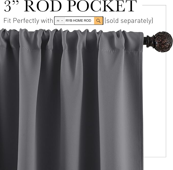 RYB HOME Kitchen Blackout Curtains Over Sink 36 inch Length, Rod Pocket Summer - Image 2