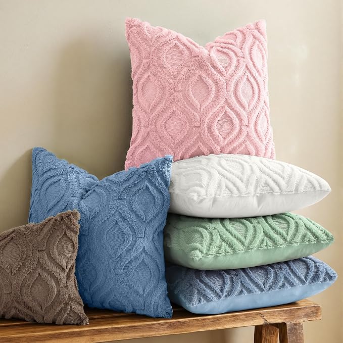 decorUhome Throw Pillow Covers 20x20 Inch Set of 2, Soft Plush Faux Wool Pink - Image 2