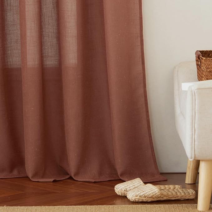 RYB HOME Semi Sheer Linen Blend Curtains 63 inch Length, Light Filtering Semi - Image 6