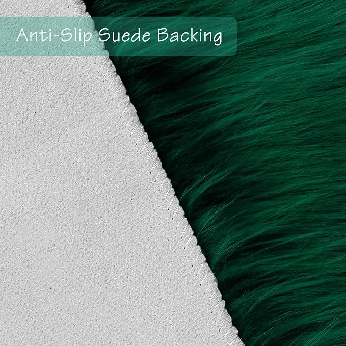 duduta Emerald Green Faux Sheepskin Round Rug 4x4 ft, Fluffy Shag Fur Bedroom - Image 3