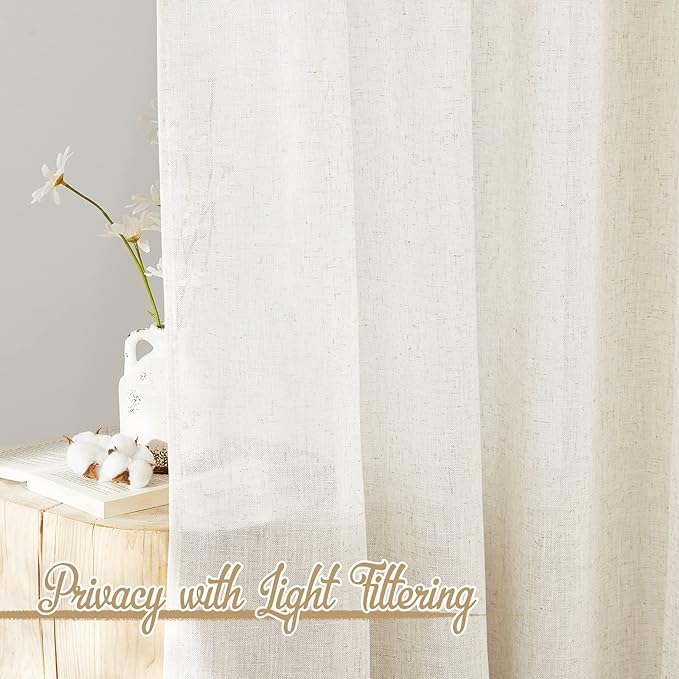 NICETOWN Natural Linen Kitchen Curtains 45 inches Long, Rod Pocket & Back Tab - Image 5