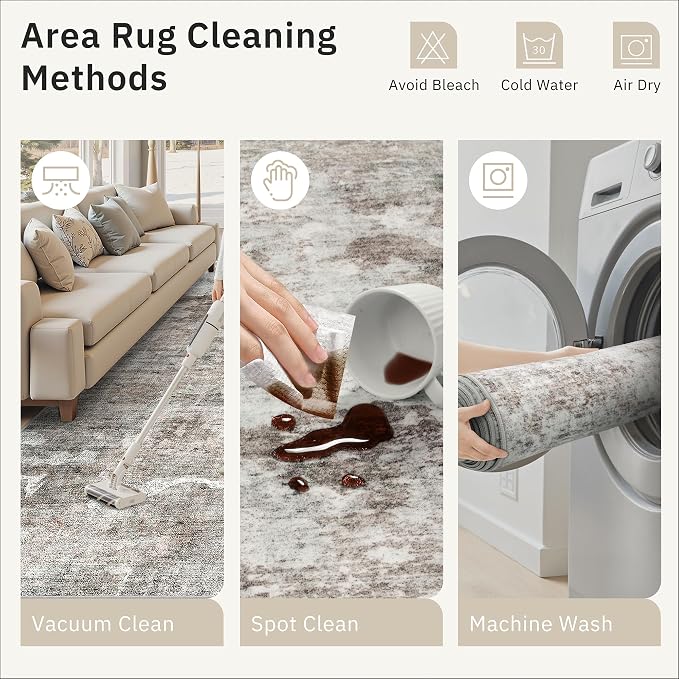 Abstract Rug 5x7 Machine Washable Area Indoor Pink Grey Low Pile Non-Slip - Image 9