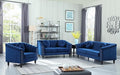 Sectional Sofa Set, Microfiber Chesterfield Upholstered Sofas Loveseat Couch Chair Sets with Style Button Tufted, Scroll Arms and Nailhead for Living Room, Office, Apartment, Blue,3PCS