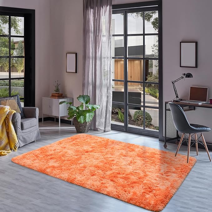 Goideal Fluffy Rug for Bedroom Living Room, 6x9 Orange Area Rugs, Faux Fur Shag - Image 4