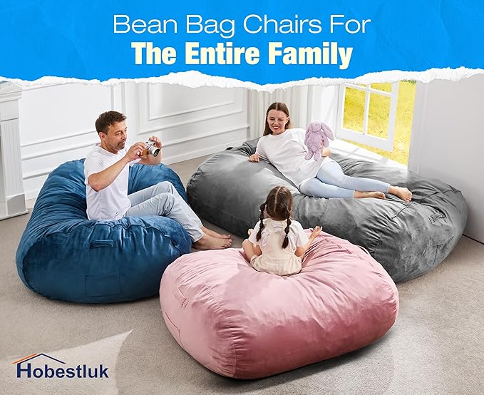 Hobestluk 6FT Bean Bag Chair Large Beanbag Lounger with Removable Cover Adult Bean Bag Chair with Portable Handle Desgin for Living Room Bedroom (Pink, 6FT)