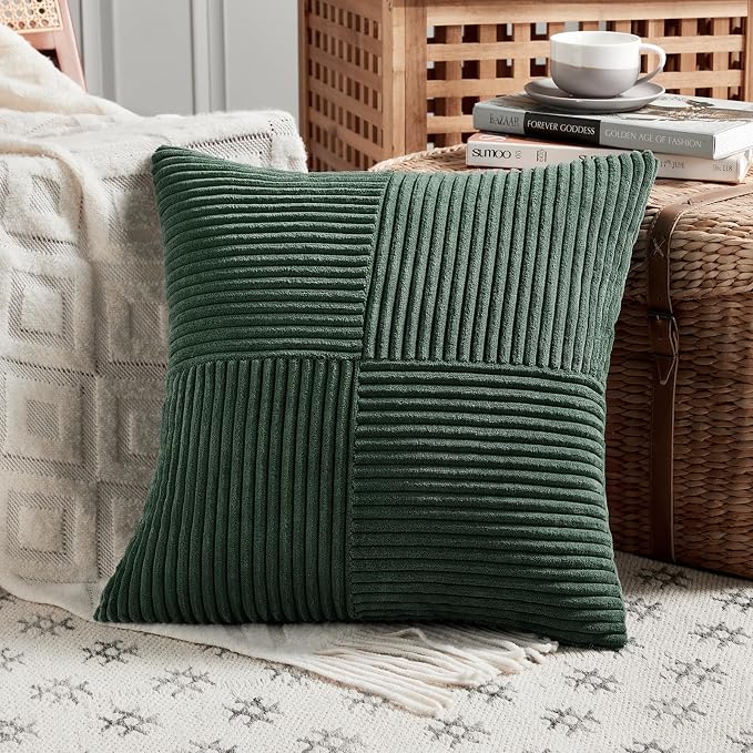 Fancy Homi Set of 2 Dark Green Samll Decorative Throw Pillow Covers 12x12 Inch - Image 2