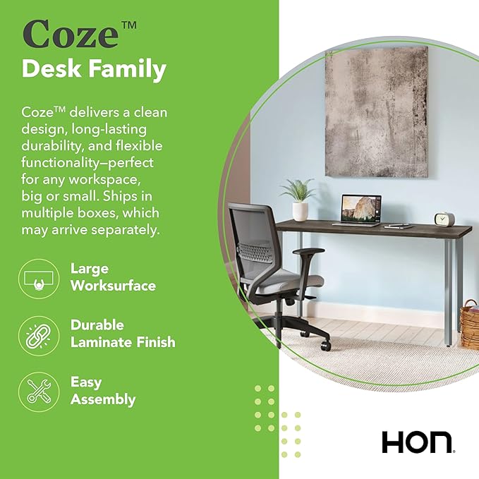 HON Coze Home Office Desks, Sturdy Table Computer Desk, 54", Walnut Top, White Base