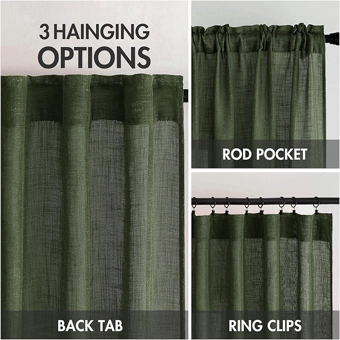 MIULEE Olive Green Linen Curtains 90 Inch Long - Image 3