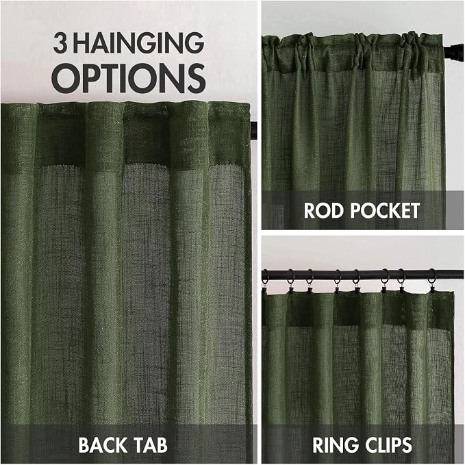 MIULEE Olive Green Linen Curtains 84 Inch Length 2 Panels - Image 3