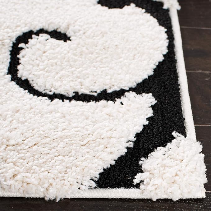 SAFAVIEH Florida Shag Collection Runner Rug - 2'3" x 11', Ivory & Black, Scroll Design, Non-Shedding & Easy Care, 1.2-inch Thick Ideal for High Traffic Areas in Living Room, Bedroom (SG455-1290)