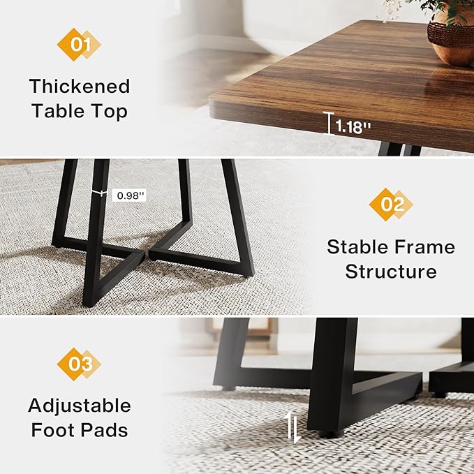 Tribesigns Square Dining Table for 6, 31.5" Industrial Dinner Table with Metal Base, Kitchen Table for Dining Room, Small Space, Apartment, Rustic Brown & Black