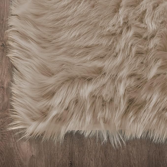 Latepis Washable 3x4 Light Brown Sheepskin Fluffy Shag Plush Faux Fur Rug - Image 5