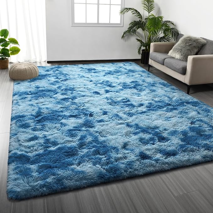 Deerhoo Large Shag Area Rugs 6 x 9, Tie-Dyed Plush Fuzzy Rugs by Deerhoo