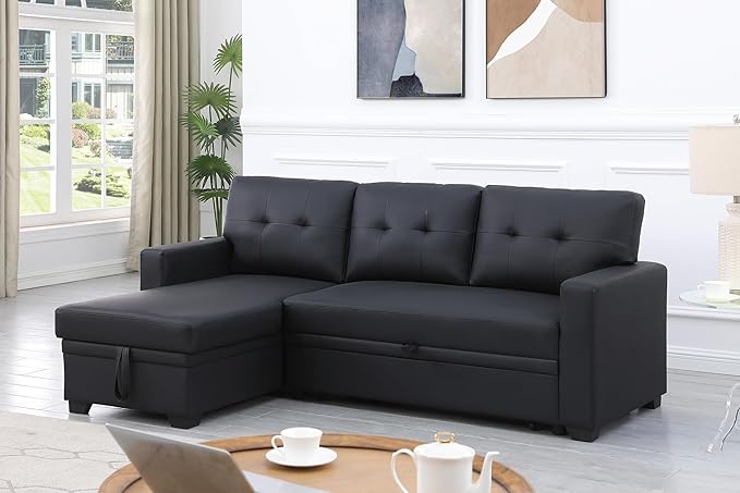 Devion Furniture Maison 4-in-1 Convertible L Shaped Couch with Pull Out Bed and Storage, Sectional Sleeper Sofa with Reversible Chaise for Living Room, Apartment, Bedroom, Office